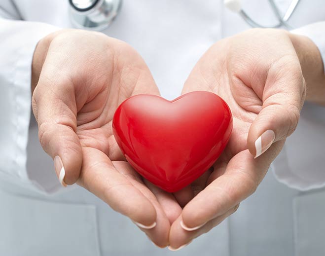 Hands holding a red heart symbol